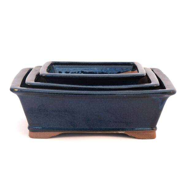 Dark Blue Glazed Rectangle Ceramic Bonsai Pot 15cm