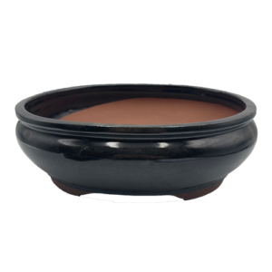 Black Glazed Oval Ceramic Pot 30cm