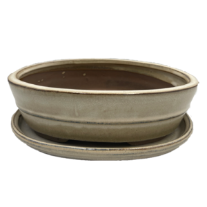 Off-White Glazed Oval Ceramic Pot & Tray 22cm