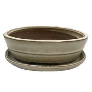 Off-White Glazed Oval Ceramic Pot & Tray 26cm