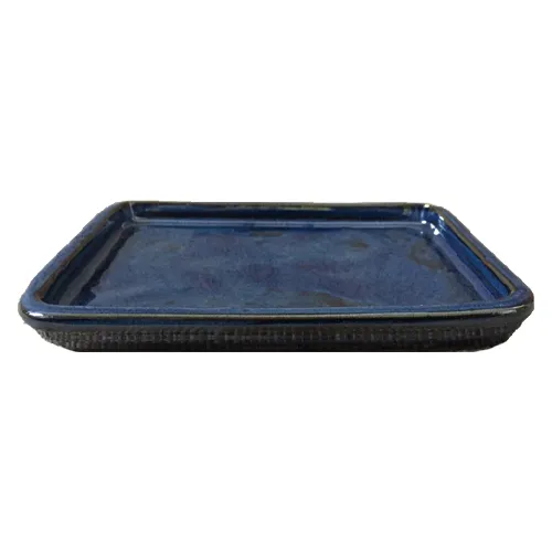 Blue Glazed Rectangle Ceramic Bonsai Drip Tray 22cm Miyagi Bonsai