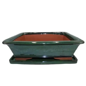 Dark Green Glazed Rectangle Ceramic Pot Without Tray 38cm
