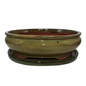 Light Khaki Glazed Oval Ceramic Pot Without Tray 36cm