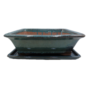 Blue Glazed Rectangle Ceramic Pot & Tray 32cm