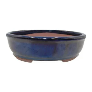 Blue Glazed Oval Ceramic Pot 21cm