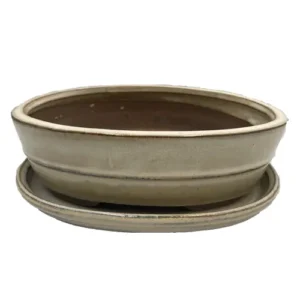 Off-White Glazed Oval Ceramic Pot & Tray 30cm