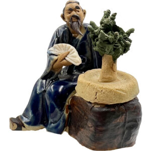 Chinese Shiwan Figure- Bonsai Master Fanning Himself 6cm.