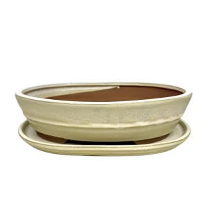 Cream Oval Ceramic Pot & Tray