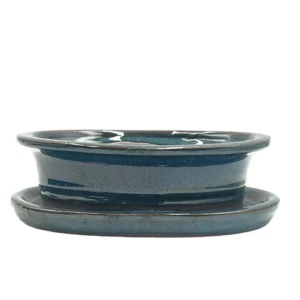 Blue Oval Ceramic Pot & Tray 16cm