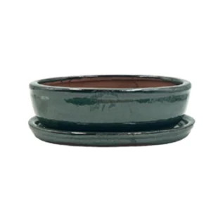Forest Green Oval Ceramic Pot & Tray 16cm