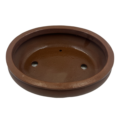 Unglazed Brown Oval Ceramic Pot - 26cm