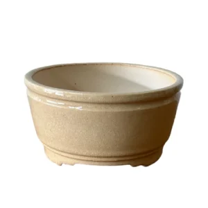 Fine Glazed Cream Crackled Oval Ceramic Pot - 13cm