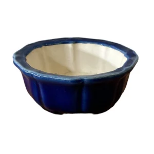 Fine Glazed Dark Blue Round Ceramic Pot - 12cm