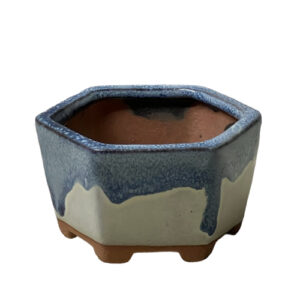 Hexagon Blue Drip Ceramic Bonsai Pot - 5cm