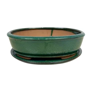 Forest Green Oval Ceramic Pot & Tray