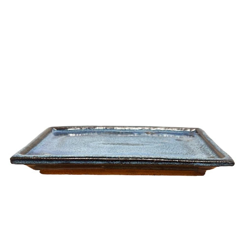 Blue Glazed Rectangle Ceramic Bonsai Drip Tray 15cm
