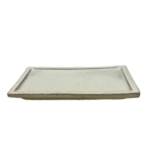 Cream Glazed Rectangle Ceramic Bonsai Drip Tray 14cm