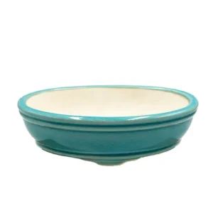 Fine Glazed Blue Crackled Oval Ceramic Pot 16cm