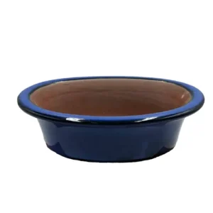 Fine Glazed Dark Blue Oval Ceramic Pot 16cm