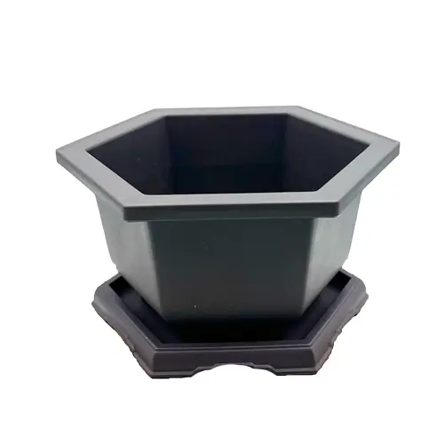 Hexagon Plastic Pot And Tray 16cm