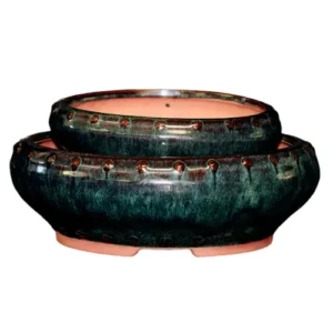 Metallic Dark Green Round Pot 16cm