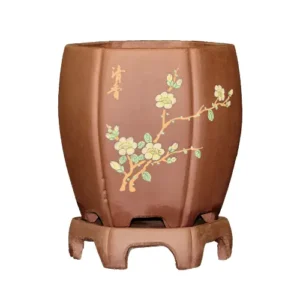 Orchid Pot Blossom Pattern With Tray 20cm