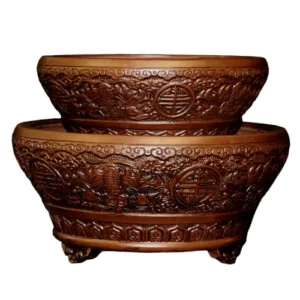 Round Brown Patterned Pot 35cm