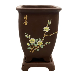 Blossom Brown Pattern Pot With Tray 18cm