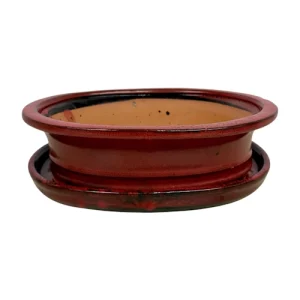 Red Oval Ceramic Pot & Tray