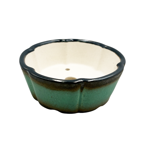 Fine Glazed Round Brown & Blue Pot 11cm