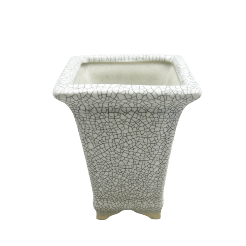 Fine Glazed Tall White Crackled Pot 8cm