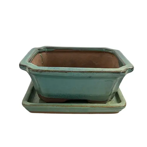 Turquoise Rectangle Pot & Tray 12cm