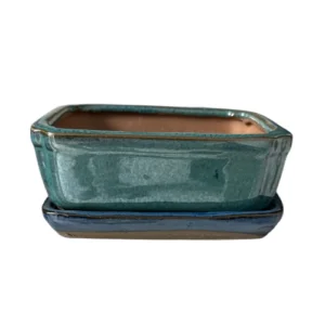 Blue Rectangle Ceramic Pot & Tray 12cm