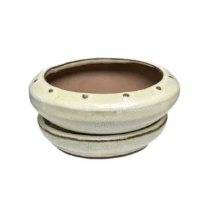 Cream Round Ceramic Pot & Tray 12cm