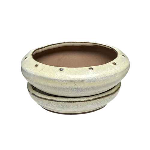 Cream Round Ceramic Pot & Tray 12cm
