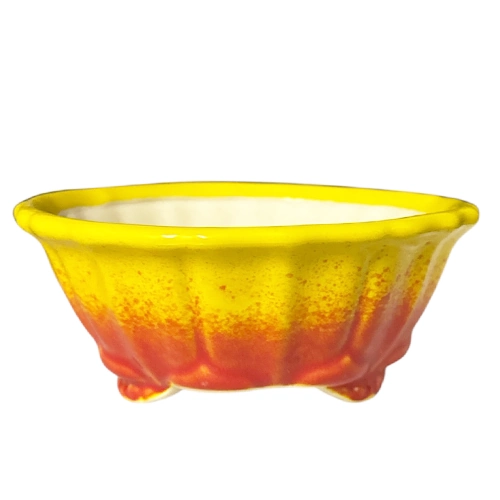 Bright Yellow And Orange Round Fine Glazed Pot 13cm