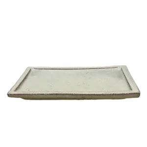 Cream Glazed Rectangle Ceramic Bonsai Drip Tray 24cm
