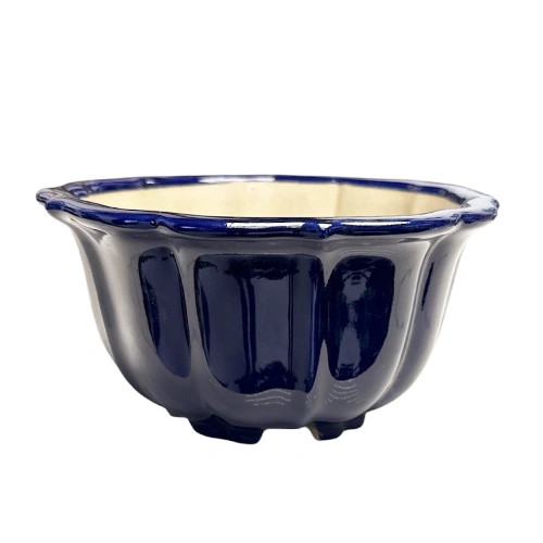 Dark Blue Fluted Glazed Bonsai Pot 15cm