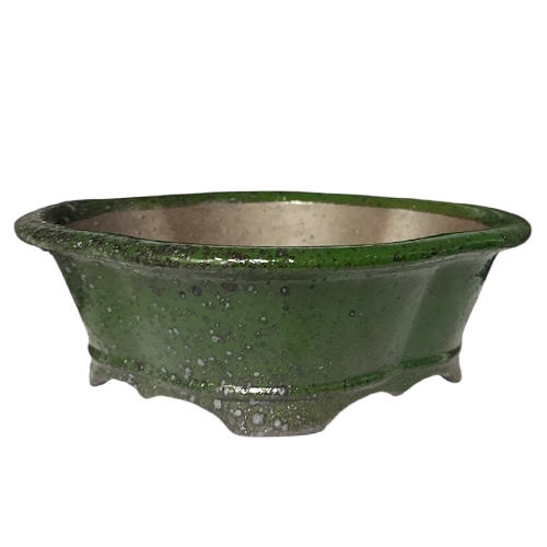 Green Oval Fine Glazed Bonsai Pot 21cm