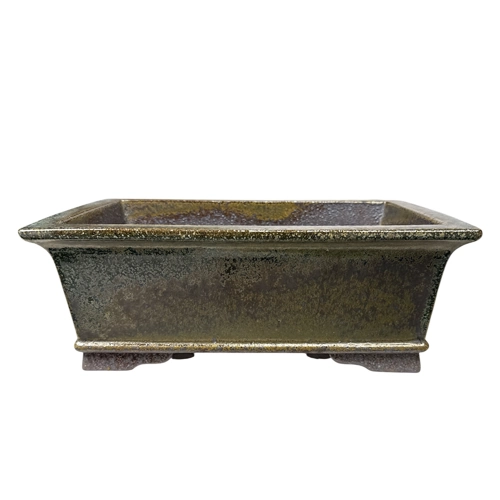 Handmade Metallic Green & Black Rectangle Pot 34cm