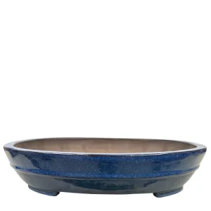 Fine Glazed Blue Oval Ceramic Pot 39cm