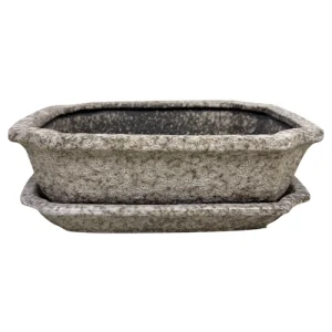 Riki Sand Grey Textured Rectangle Pot & Tray