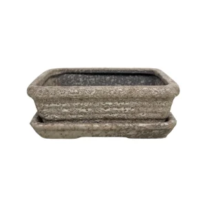 Riki Sand Grey Textured Rectangle Pot & Tray