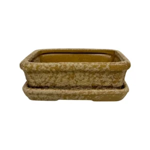 Riki Sand Honey Textured Rectangle Pot & Tray