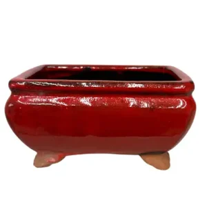 Bright Red Glazed Rectangle Pot 14cm