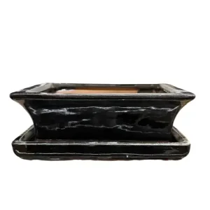 Black Rectangle Ceramic Pot with Tray 19cm