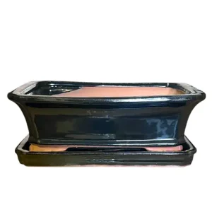 Black Rectangle Ceramic Pot & Tray 27cm