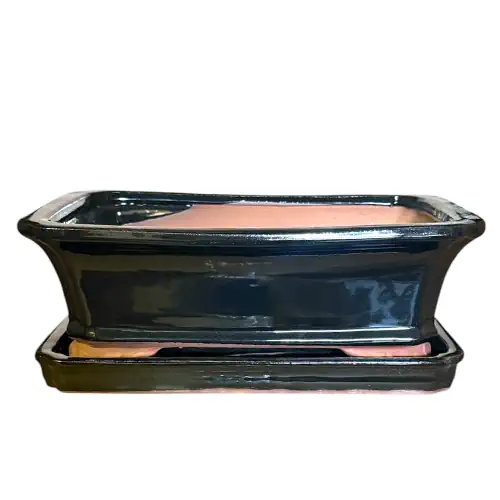 Black Rectangle Ceramic Pot & Tray 27cm