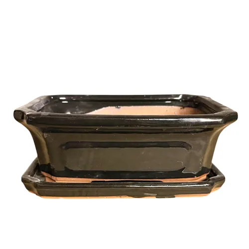 Black Rectangle Ceramic Pot with Tray 21cm