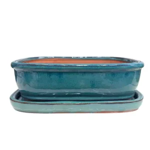 Blue Rectangle Ceramic Pot & Tray 28cm